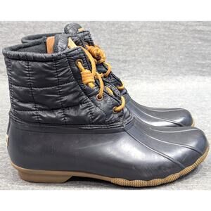 SPERRY Womens Boots - Black, Top Sider Saltwater Duck Boots, Zip and Laces, 10